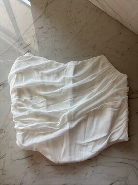 Strapless White Ruched Women's Corset Cropped  Top Size L NWT